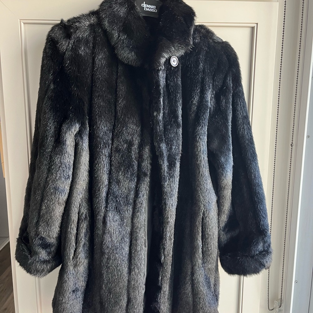 Dennis Basso Luxurious Black Faux Fur Coat